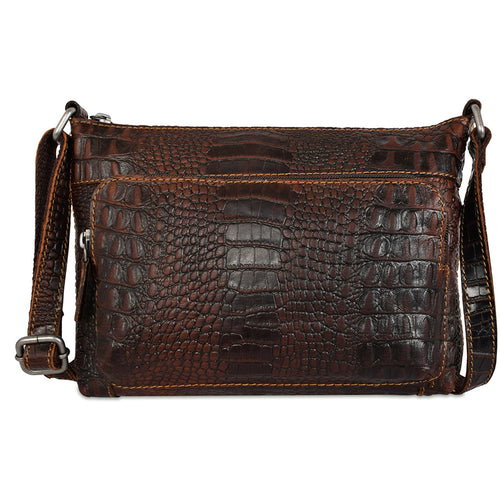 Jack Georges Hornback Croco Mini City Crossbody - Frontside Brown