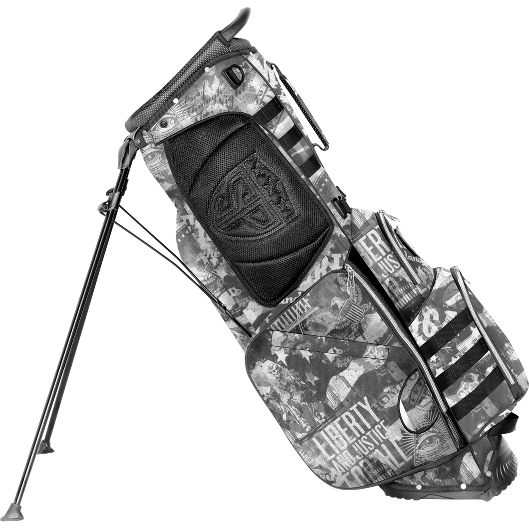 Subtle Patriot America's graffiti golf stand bag in patriotic black and white print