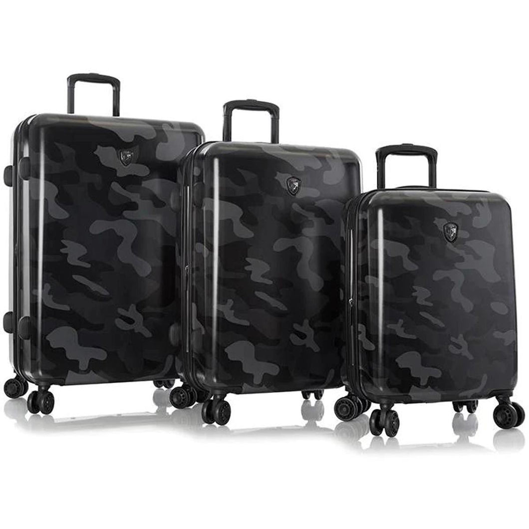 Heys Black Camo Fashion Spinner 3pc Set - Frontside Black Camo